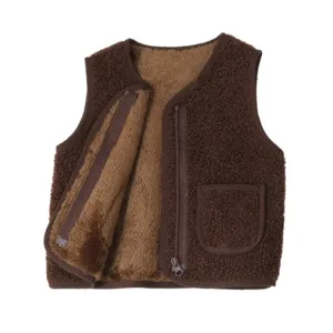 Mini Fashion™ - Gilet Lamswol look Bruin / 140 (6-7 jaar) | Educatief Speelgoed