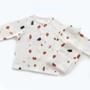 Mini Fashion™ - Luchtig Katoen - Kinder Pyjama Wit - Spikkels / 110 (4 jaar) | Educatief Speelgoed