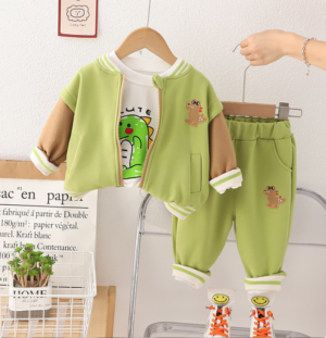 Mini Fashion™ - Casual Dino - 3-Delige set Groen / 110 (5-6 jaar) | Educatief Speelgoed