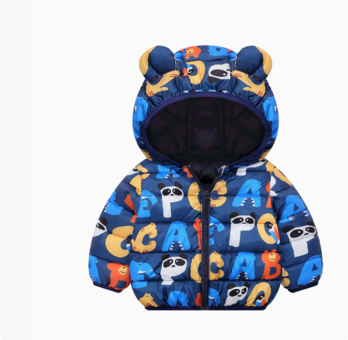 QQ_1742463230211 Mini Fashion™ - Polyester winterjas met Capuchon Blauwe Panda Letters / 120 (7-8 jaar) | Educatief Speelgoed - Afbeelding 1