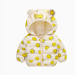 Mini Fashion™ - Polyester winterjas met Capuchon Crème Smiley Gezicht / 100 (4-5 jaar) | Educatief Speelgoed