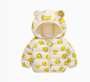Mini Fashion™ - Polyester winterjas met Capuchon Crème Smiley Gezicht / 100 (4-5 jaar) | Educatief Speelgoed
