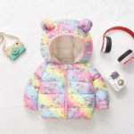 Mini Fashion™ - Polyester winterjas met Capuchon Regenboog Pastel - Eenhoornpatroon / 100 (4-5 jaar) | Educatief Speelgoed
