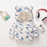 Mini Fashion™ - Polyester winterjas met Capuchon Wit - Kleine Ster patroon / 80 (9-12 maanden) | Educatief Speelgoed