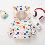 Mini Fashion™ - Polyester winterjas met Capuchon Wit - Zee patroon / 80 (9-12 maanden) | Educatief Speelgoed