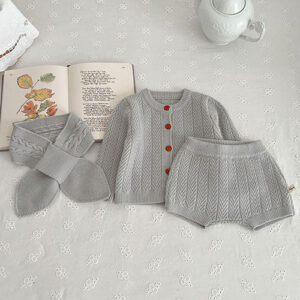 Mini Fashion™ - Cute Look - Gebreide Kledingsets Grijs - Set / 66 (3 maanden) | Educatief Speelgoed