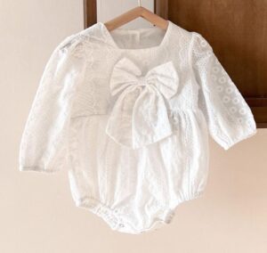 Mini Fashion™ - Lange Mouwen - Meiden Romper Wit / 70 (6-12 maanden) | Educatief Speelgoed