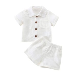 Mini Fashion™ - Katoen Linnen Zomerset Jongens Wit / 100 (18-24 maanden) | Educatief Speelgoed