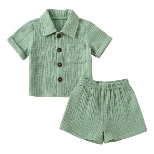 Mini Fashion™ - Katoen Linnen Zomerset Jongens Groen / 80 (6-12 maanden) | Educatief Speelgoed - Afbeelding 1