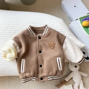 Mini Fashion™ - Peuter Fluweelrib Baseball Winterjas Bruin / 110 (4-5 jaar) | Educatief Speelgoed