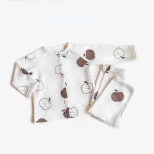 Mini Fashion™ - Luchtig Katoen - Kinder Pyjama Wit - Appels / 100 (3 jaar) | Educatief Speelgoed