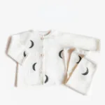 Mini Fashion™ - Luchtig Katoen - Kinder Pyjama Wit - Zwarte Maantjes / 90 (2 jaar) | Educatief Speelgoed