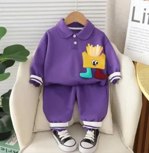 Mini Fashion™ - Schattige Frietjes - Tweedelige Outfit Paars / 74 (6-9 maanden) | Educatief Speelgoed