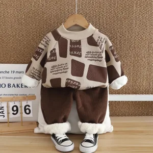 Mini Fashion™ - Warm&Stijlvol - 2-Delige Fleece Set Khaki / 110 (4 jaar) | Educatief Speelgoed