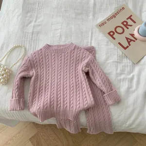 Mini Fashion™ - Stijlvol&Trendy voor kinderen - Gebreide Trui&Broek Roze / 110 (5 jaar) | Educatief Speelgoed