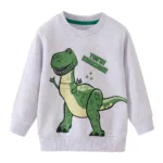 Mini Fashion™ - Geweldige Printen - Sweater Grijs - Grote Dinosaurus / 140 (7 jaar) | Educatief Speelgoed