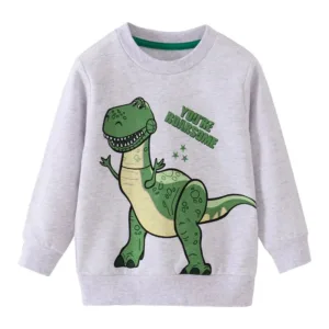 Mini Fashion™ - Geweldige Printen - Sweater Grijs - Grote Dinosaurus / 110 (4 jaar) | Educatief Speelgoed