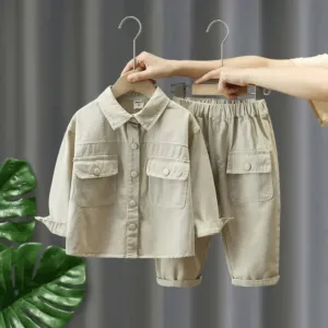 Mini Fashion™ - Zacht&Comfortabel - 2-Delige Denim Herfstset Wit / 86 (12-18 maanden) | Educatief Speelgoed