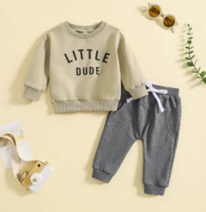 Mini Fashion™ - Stoere'Little Dude'Set Katoen Kaki / Maat 90 (12 - 18 maanden) | Educatief Speelgoed