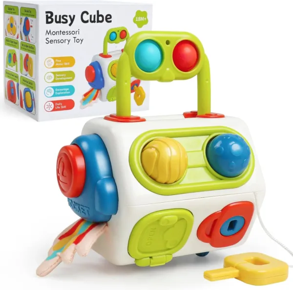 Montessori Busy Cube™ – Handig voor onderweg – Sensorische Kubus | Educatief Speelgoed - Afbeelding 1