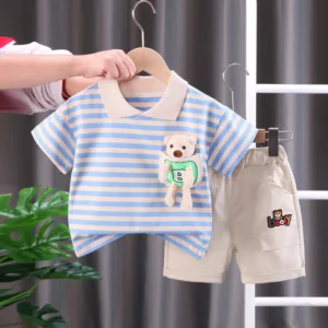 Mini Fashion™ - Streepjespak - Katoenen Kledingset Blauw / 110 (5 jaar) | Educatief Speelgoed