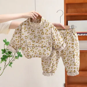 Mini Fashion™ - Coole Luipaard Print - 2-Delige Kledingset Beige / 90 (2 jaar) | Educatief Speelgoed