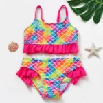 Mini Fashion™ - Sneldrogend Materiaal - Bikini Set Bikini Schubben - Regenboog / (2-3 jaar) | Educatief Speelgoed
