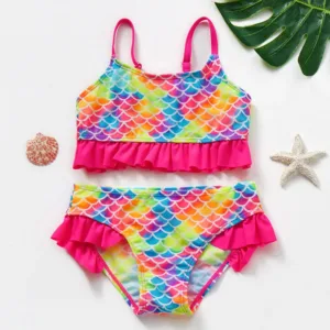 Mini Fashion™ - Sneldrogend Materiaal - Bikini Set Bikini Schubben - Regenboog / (2-3 jaar) | Educatief Speelgoed