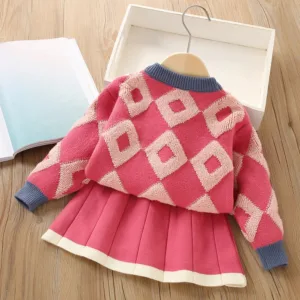 Mini Fashion™ - Heerlijk Warm - Vintage Gebreide Pullover&Rok Rood / 92 (18-24 maanden) | Educatief Speelgoed