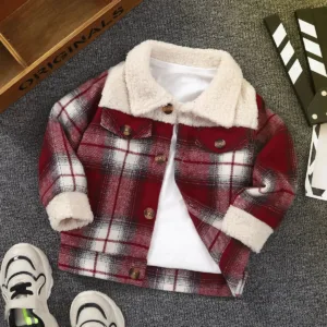 Mini Fashion™ - Warm&Stijlvol - Kinder Jas Geruit Rood / 120 (4-5 jaar) | Educatief Speelgoed
