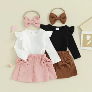 Mini Fashion™ - Top-rok combinatie met haarband Wit-roze / 92 (1-2 jaar) | Educatief Speelgoed