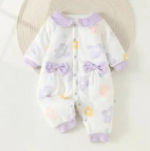 Mini Fashion™ - Comfi&Trendy - Jumpsuit Pyjama Paars - Strikjes / 90 (12-18 maanden) | Educatief Speelgoed