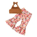 Mini Fashion™ - Ideaal Voor De Zomer - Meiden Zomerset Bruin - Roze / 100 (12-18 maanden) | Educatief Speelgoed