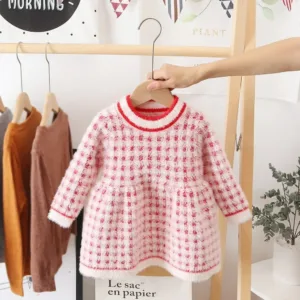 Mini Fashion™ - Lekker Warm - Fleece Jurk Roze - Rood / 80 (6 - 12 maanden) | Educatief Speelgoed