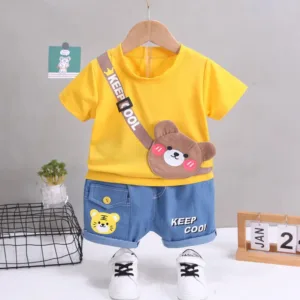 Mini Fashion™ - Dierenprint - Katoenen Kledingset Geel / 110 (4 jaar) | Educatief Speelgoed