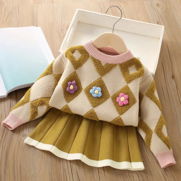 Mini Fashion™ - Heerlijk Warm - Vintage Gebreide Pullover&Rok Beige / 86 (12-18 maanden) | Educatief Speelgoed - Afbeelding 1
