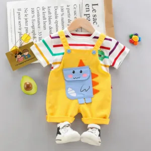 Mini Fashion™ - Stijl&Dino - Tuinbroek set Kinderen Geel / 90 (1-2 jaar) | Educatief Speelgoed