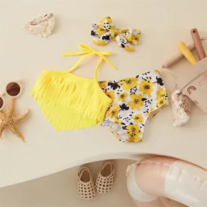 Mini Fashion™ - Meisjes Bikini (incl. Haarband) Geel / 120 (3-4 jaar) | Educatief Speelgoed