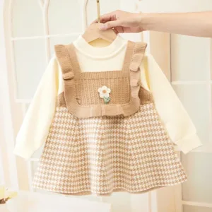 Mini Fashion™ - Schattige Look - Jurk met lange mouwen Beige / 100 (3 jaar) | Educatief Speelgoed