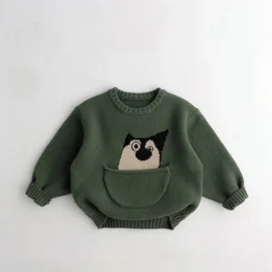 Mini Fashion™ - Leuke Print met Buidel - Dieren Trui Groen / 130 (6 jaar) | Educatief Speelgoed