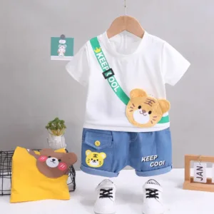 Mini Fashion™ - Dierenprint - Katoenen Kledingset Wit / 110 (4 jaar) | Educatief Speelgoed
