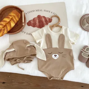 Mini Fashion™ - Comfortabel Katoen - Babysuit Bruin - Korte mouwen / 90 (18-24 maanden) | Educatief Speelgoed