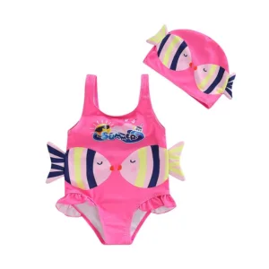 Mini Fashion™ - Leuk Vissenprintje - Meisjes Badpak Roze / 86 (12-18 maanden) | Educatief Speelgoed