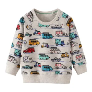 Mini Fashion™ - Geweldige Printen - Sweater Grijs - Auto's / 140 (7 jaar) | Educatief Speelgoed
