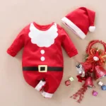 Mini Fashion™ - Zacht Materiaal - Baby Kerstkostuum Wit Rood / 62 (0-3 maanden) | Educatief Speelgoed