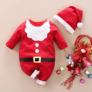 Mini Fashion™ - Zacht Materiaal - Baby Kerstkostuum Wit Rood / 68 (3-6 maanden) | Educatief Speelgoed