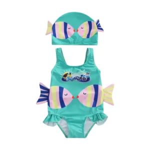 Mini Fashion™ - Leuk Vissenprintje - Meisjes Badpak Blauw / 104 (4 jaar) | Educatief Speelgoed