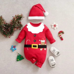 Mini Fashion™ - Zacht Materiaal - Baby Kerstkostuum Rood Wit / 80 (9-12 maanden) | Educatief Speelgoed