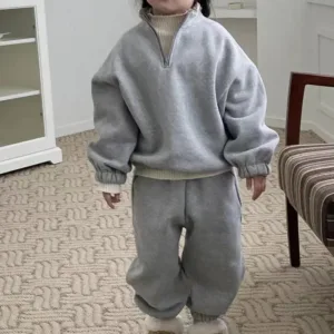 Mini Fashion™ - Zipper Fleece Trainingspak Grijs / 110 (4 jaar) | Educatief Speelgoed