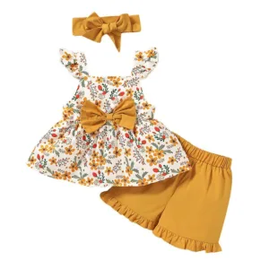 Mini Fashion™ - Schattig Design - 3 Delig Zomer Set Meiden Geel / 80 (6-12 maanden) | Educatief Speelgoed
